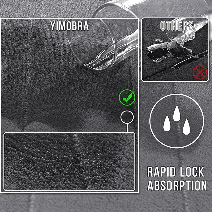 Yimobra Large Bath Mat Set 2 Piece- Super Soft Absorbent Quick Dry Memory Foam Bathroom Rugs, Machine Washable Non Slip Floor Carpet for Tub Shower & Double Vanity (17x24 & 44x24, Dark Gray)