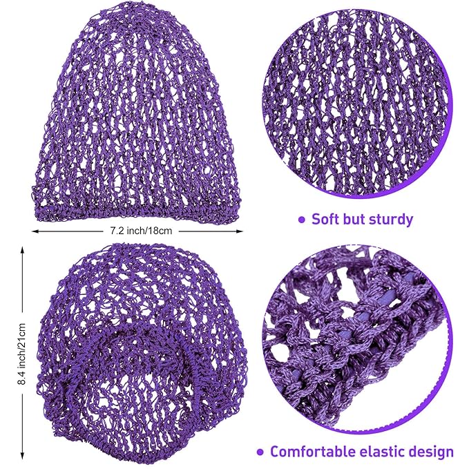 Waydress 2 Pieces Mesh Hair Net Rayon Knit Snood Women Crocheted Sleep Cap (Purple and Pink)