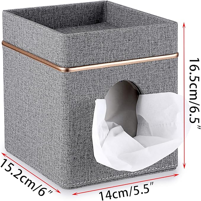 Sumnacon Tissue Box Cover Square Linen Tissue Box, Cube Tissue Box Holder with Top Tray, Stylish Tissue Cover for Bathroom Toilet Living Room Bedroom Table Desk Home Office Car Bar, Grey