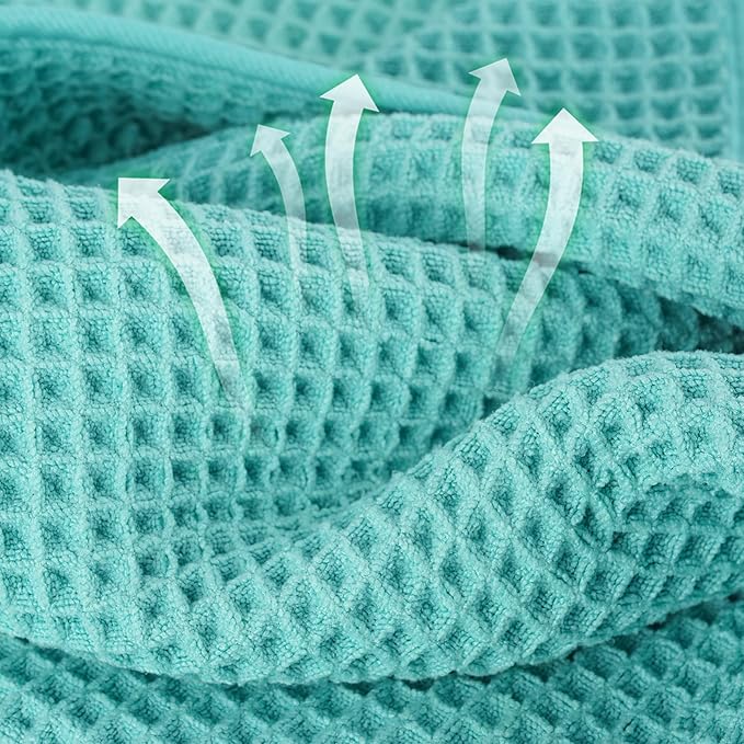 Microfiber Waffle Face Towels, 4 Pieces, Soft, Absorbent, Fast Drying, Lint Free 430 GSM (Turquoise)