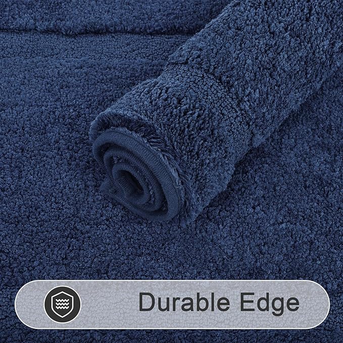 SHACOS Soft Fluffy Bathroom Rugs Set of 3 with Runner Rug U Shape Toilet Rugs Bath Mats Non Slip Washable Bath Rugs Absorbent Bathroom Carpet for Shower Tub, Navy Blue
