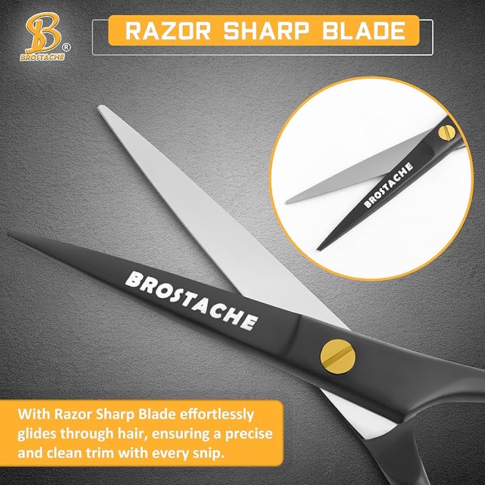 5” Professional Beard and Mustache Scissors, German Steel Beard Scissors Come with Mustache Comb, Beard Comb and Carrying Pouch. Grooming Scissor for All Facial Hair Scissors (Black)
