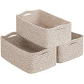 Goodpick Baskets for Organizing, Storage Basket for Shelves, Baskets for Gifts, Woven Bakset 3 Pack for Living Room, 11 x 7 x 4.5 in, White & Brown