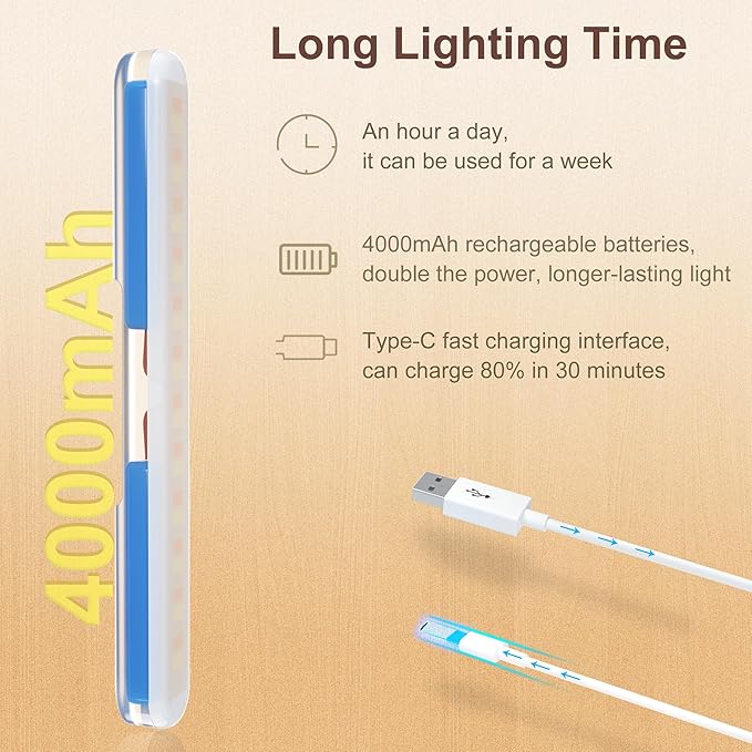 Vanity Light for Mirror with 4000mAh Rechargeable Battery, Touch Control Dimmable Makeup Light with 3 Color Modes, Magnetic 360° Adjustable LED Bathroom Mirror Light, Dark Wood