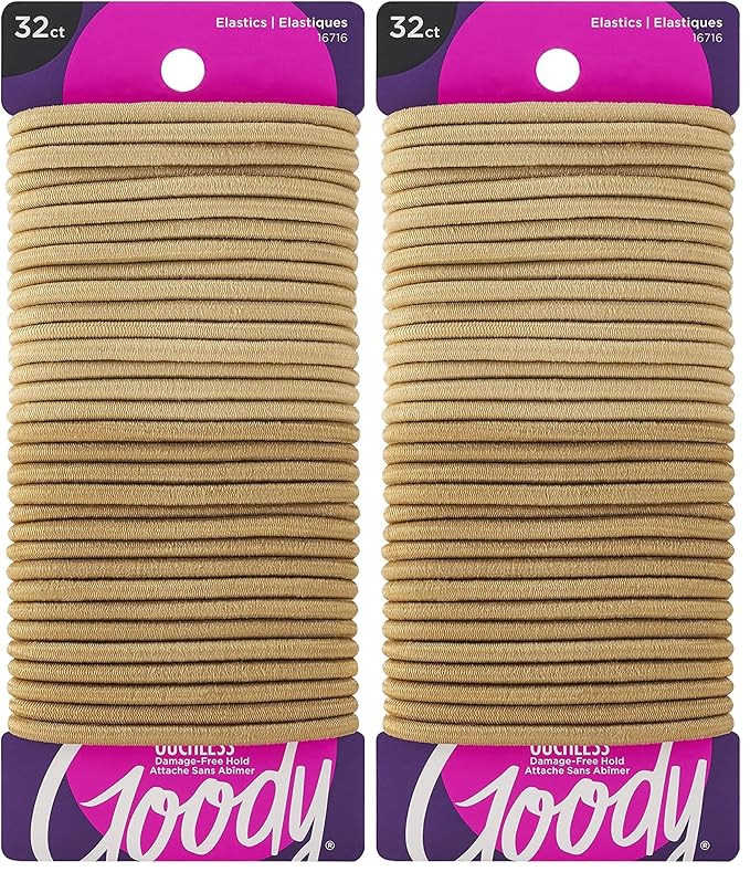Goody Ouchless Elastic Hair Tie - 32 Count, Blonde - 4MM for Medium Hair - Slideproof Pain-Free Hair Accessories for Men, Women, Boys, and Girls - Perfect for Long Lasting Braids, Ponytails, and More