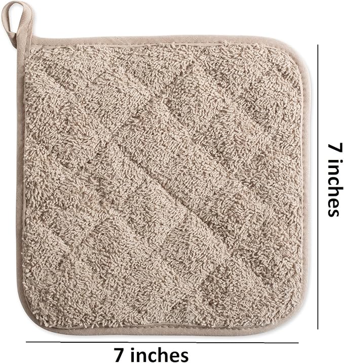 DII Basic Terry Collection Quilted 100% Cotton, Potholder, Stone, 3 Piece