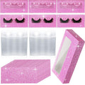 Maitys 50 Sets Empty Lash Case Set, Include Empty Eyelash Box Packaging Storage Box, Eyelash Boxes Tray False Storage, Internal Background Paper(Pink)
