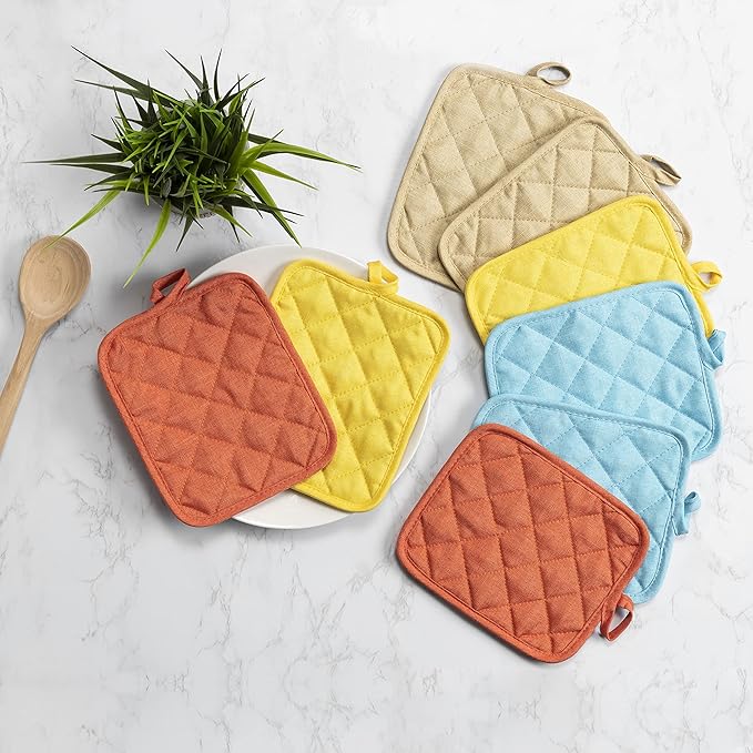 American Linen Pot Holders, Hot Pads, Table Pads for Kitchen and Dining Table, Non Slip Heat Resistant Hot Pot Holder (Aqua, 8 Pack)