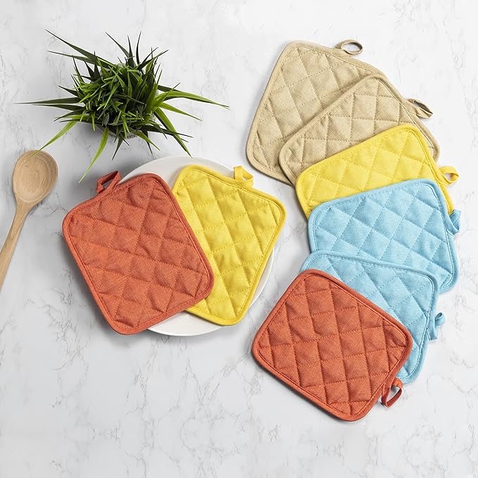 American Linen Pot Holders, Hot Pads, Table Pads for Kitchen and Dining Table, Non Slip Heat Resistant Hot Pot Holder (Sand, 8 Pack)