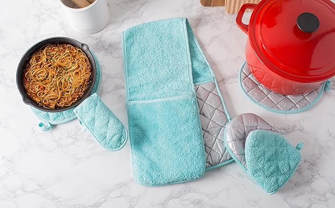 DII Basic Terry Collection Quilted 100% Cotton, Pan Handle, Aqua, 3 Piece