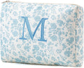 HBselect Initial Quilted Makeup Bag, Cotton Large Travel Makeup Bag, Cute Floral Coquette Make up Bag Cosmetic Bag Toiletry Bag for Women Girls M