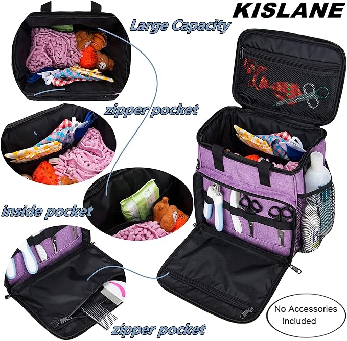 Pet Grooming Tote Bag, Cat Grooming Tools Organizer Bag, Dog Grooming Supplies Organizer Storage for Pets Grooming Kit and Dog Wash Shampoo Accessories(Bag Only) (purple)
