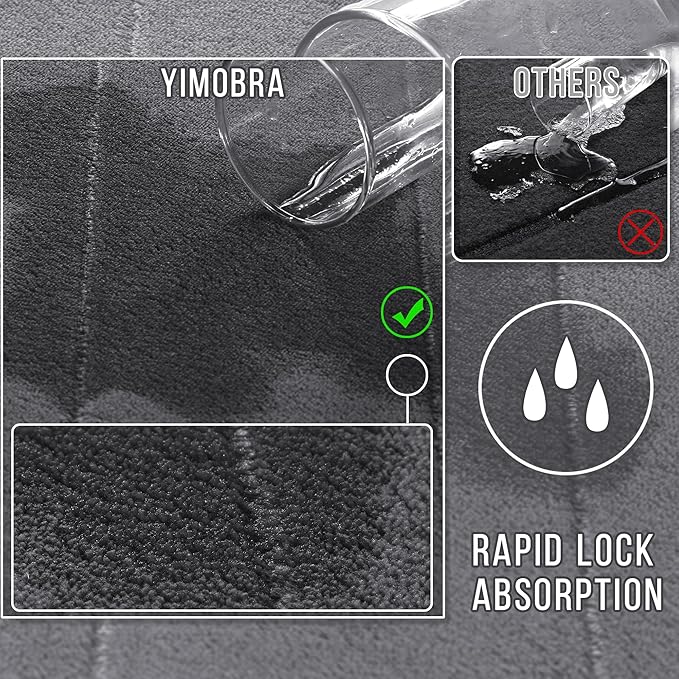 Yimobra U-Shaped Toilet Bath Mat Set 2 Piece - Soft Absorbent Quick Dry Memory Foam Bathroom Rugs, Machine Washable Non Slip Floor Carpet for Tub Shower & Single Sink (17x24 & 24x20, Dark Gray)