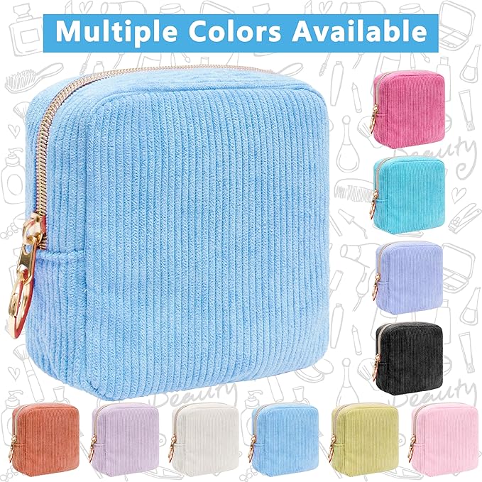 Period Bag for Girls, Corduroy Sanitary Napkin Storage Bag, Period Pouch & Tampon Holder, Feminine Care Organizer（Bule）