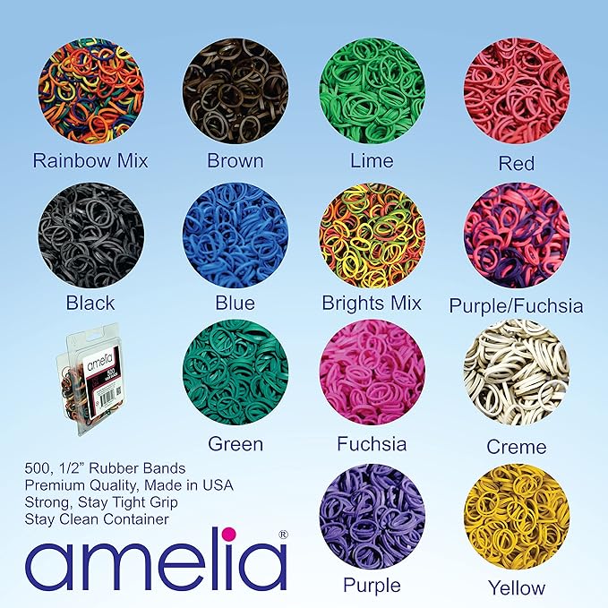 Amelia Beauty 500 Count Small Rubber Bands for Hair – ½" Red - Made in USA - Recloseable Container - Mini Hair Elastics for Braids, Ponytails, Cornrows & Twists – Strong Hold Ponytail Holders