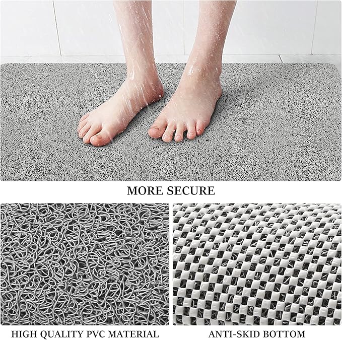 LuxStep Shower Mat Bathtub Mat,24x16 inch, Non-Slip Bath Mat with Drain, Quick Drying PVC Loofah Bathmat for Tub,Shower,Bathroom (Phthalate Free,Grey)