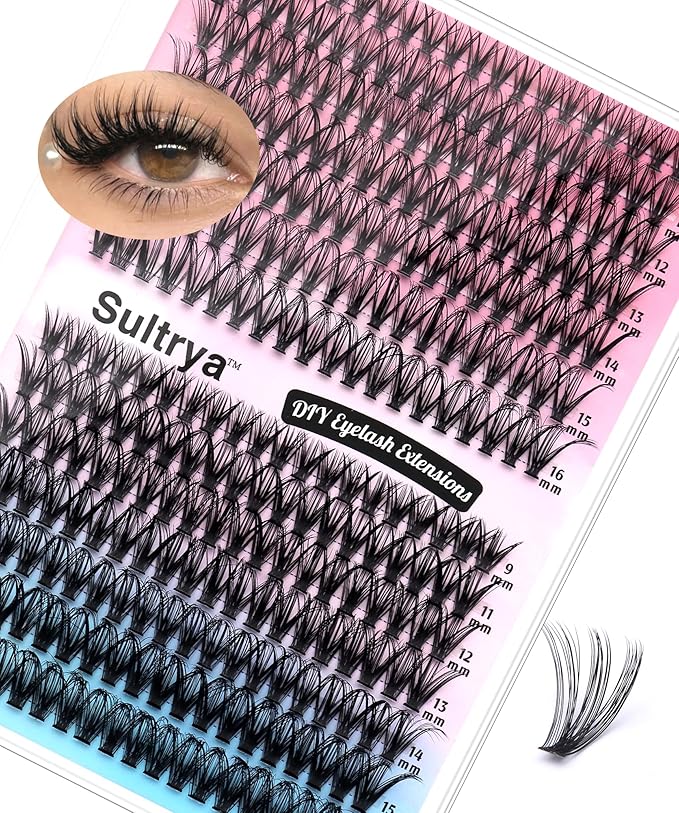 DIY Lash Extensions 30D+40D Natural Volume False Eyelashes Soft Black Imported Lashes Lightweight Individual Cluster Lashes for Everyday Wear at Home Application (280 pcs, 9-16mm, 30D+40D)