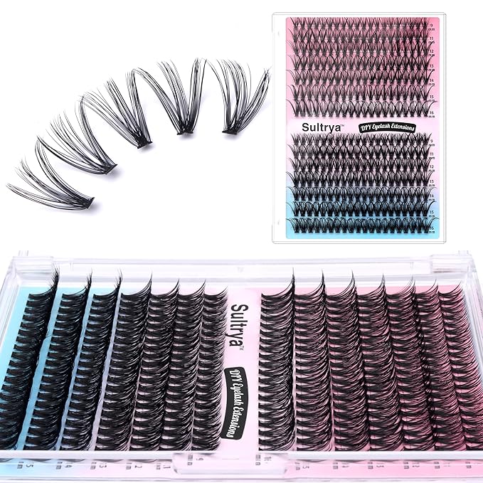 DIY Lash Extensions 30D+40D Natural Volume False Eyelashes Soft Black Imported Lashes Lightweight Individual Cluster Lashes for Everyday Wear at Home Application (280 pcs, 9-16mm, 30D+40D)
