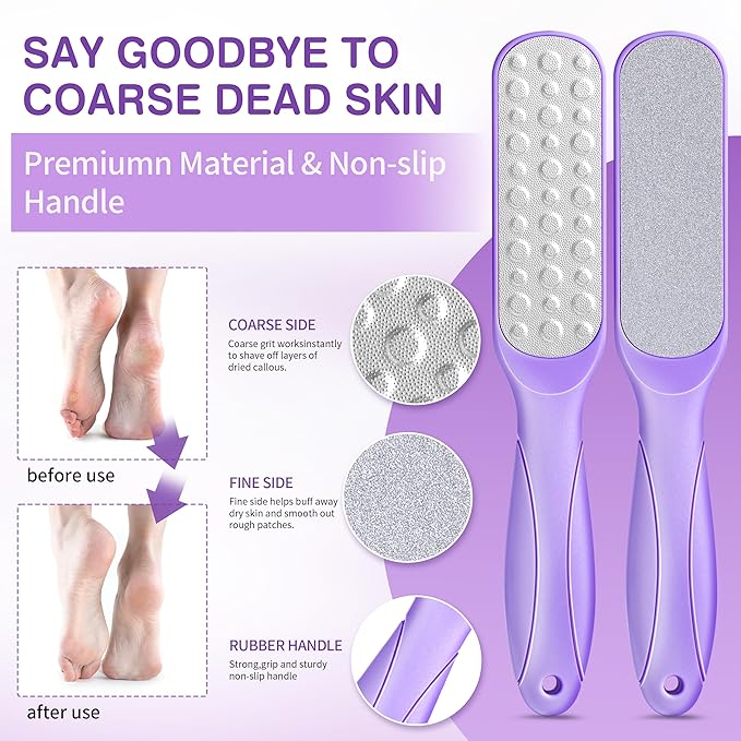 Lavender Foot Soak Set - Salts, Foot File, Scrub & Urea Cream Pedicure Supplies for Dry, Cracked Feet - Women's Spa Kit