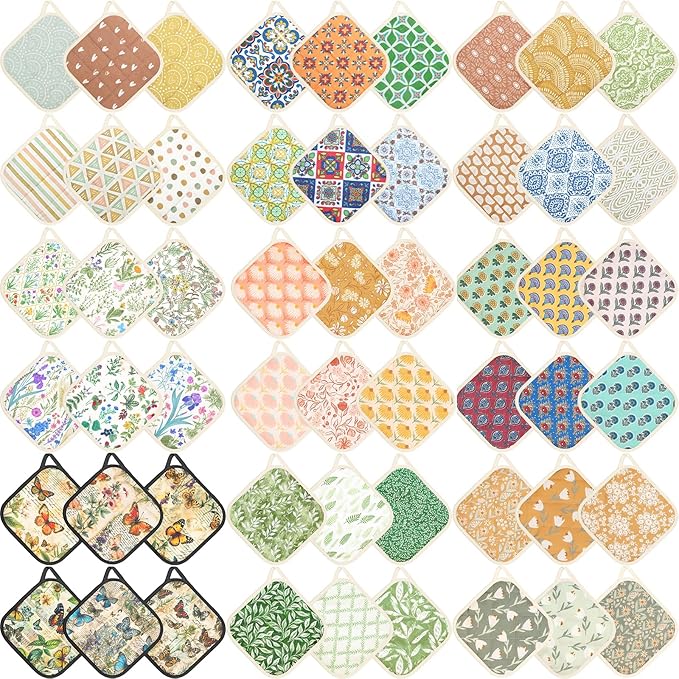 6 Pack Pot Holders 100% Cotton Heat Resistant Potholder, Machine Washable Pot Holder, Hot Pads, Table Pads for Cooking Baking (Random Style)