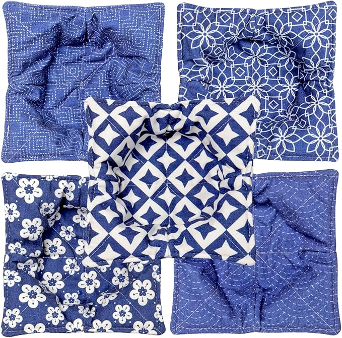 Cotton Microwavable Bowl Cozy, Microwave-Safe Hot Bowl Holders, Soup bowl Cozy Hot Pads (Blue Series)