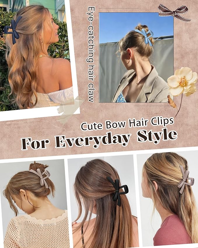 Mesovor 4 Pack Cute Bow Claw Clips, Nonslip 4.92" Large Matte Strong Hold Bows Hair Clips for Thin and Thick Hair | Chic Hairclips for Holidays or Everyday Hairstyle (Blue Matte)