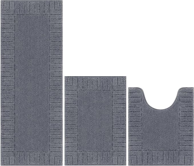 Pauwer Bathroom Rugs Sets 3 Piece Bathroom Shower Rugs with U-Shaped Contour Toilet Mat Absorbent Microfiber Plush Bath Mats Non Slip Bath Rugs Machine Washable Shaggy Bath Mat Set, Dark Grey
