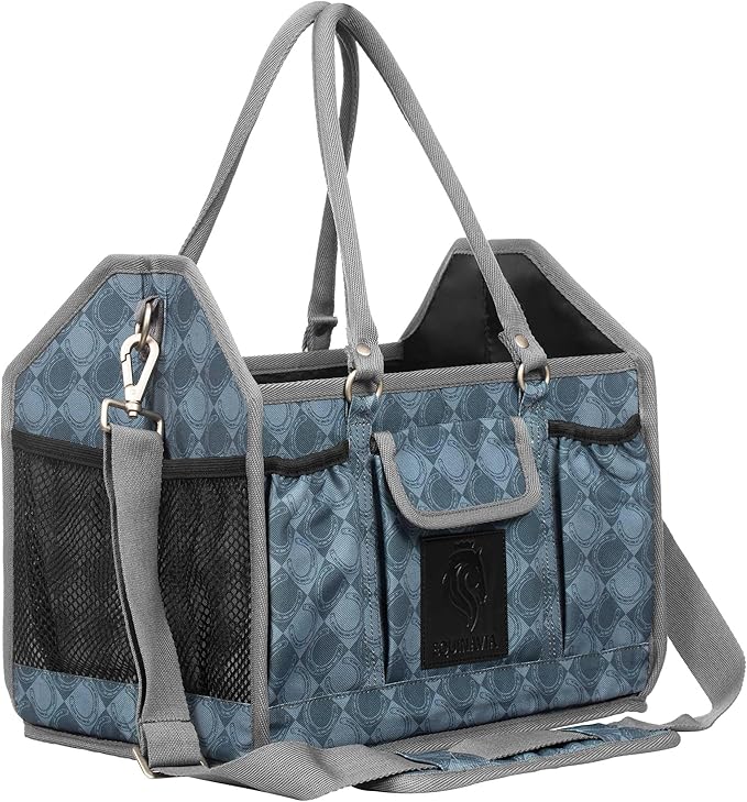 Equinavia Darby Large Collapsible Grooming Tote Bag for Horses, Dogs, Cats | Organizer with Shoulder Strap | 9" x 13" x 12" - Dark Grey/Light Grey - One Size
