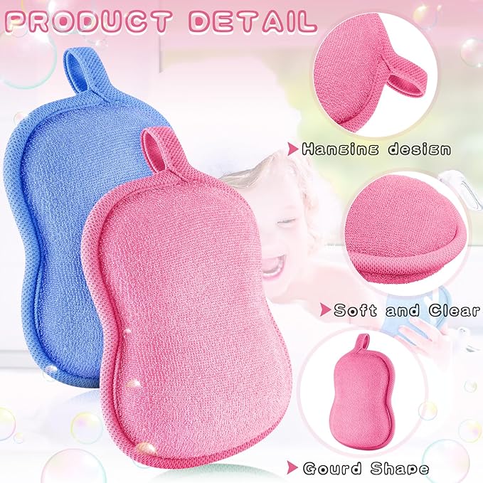 Tatuo 4 Pieces Baby Bath Sponge Cotton Baby Sponge Toddler Soft and Absorbent Loofah for Kids Babies Men Women(Pink,Blue)
