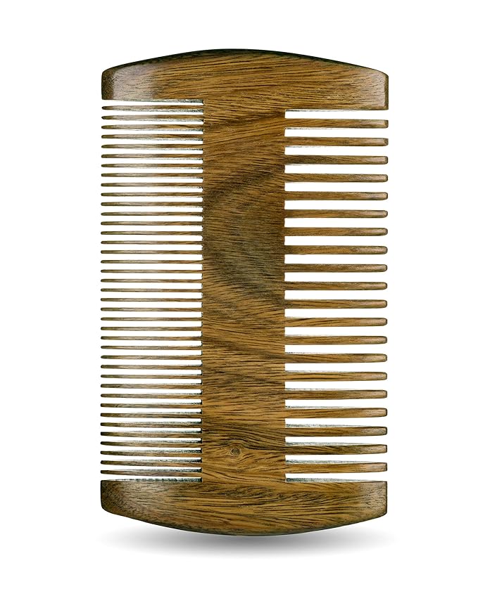 Premium Sandalwood Beard Comb for Men - Natural Wooden Comb with Dual Fine & Coarse Teeth, Anti-Static Mustache Comb, No Snag or Pull, Pocket Size with PU Leather Case, Ideal Grooming Kit for Him