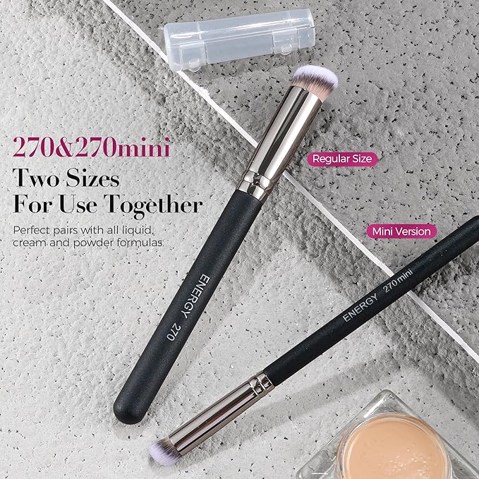 ENERGY Under Eye Concealer Brush Mini Flat Angled Kabuki Foundation Brush with Synthetic Bristles for Concealing Blending Setting Buffing with Powder Liquid Cream Cosmetics Vegan Makeup Brushes