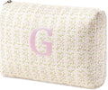 HBselect Initial Quilted Makeup Bag, Pink Cosmetic Travel Toiletry Bag, Flowers Coquette Zipper Make Up Pouch Organizer Teen Girl Gift Trendy Stuff G