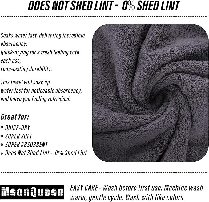 MOONQUEEN 12 Pack Premium Hand Towels - Quick Drying - Microfiber Coral Velvet Highly Absorbent Towels - Multipurpose Use as Hotel, Bathroom, Shower, Spa, Hand Towel 16 x 28 inches (Gray)