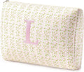 HBselect Initial Quilted Makeup Bag, Pink Cosmetic Travel Toiletry Bag, Flowers Coquette Zipper Make Up Pouch Organizer Teen Girl Gift Trendy Stuff L