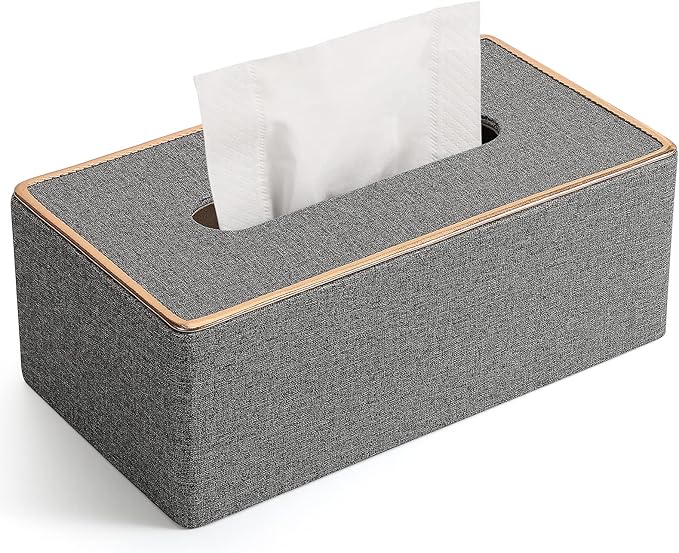 Tissue Box Cover, PU Leather Tissue Box Holder Rectangular Box Covers for Home/Office/Car Decoration 9.84"X5.23"X3.77" - Grey