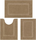 SHACOS Soft Fluffy Bathroom Rugs Set of 3 Pieces Bath Mats with U Shape Toilet Rugs Non Slip Washable Bath Rugs Absorbent Bathroom Accessories Carpet for Shower Tub, Khaki