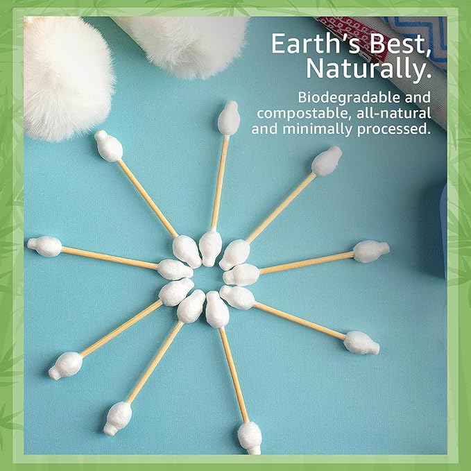 100% Bamboo Cotton Swabs for Ears (200-Pack) - Perfect for Baby & Personal Care | Double-Tipped Ear Swabs Cotton for Makeup & Cleaning | FSC Certified & Hypoallergenic, Made for All Ages & Pet