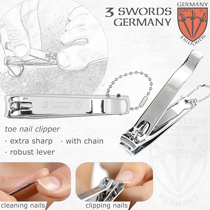 3 Swords Germany - Brand Quality 4 Piece Manicure Pedicure Grooming kit Set for Professional Finger & Toe Nail Care Tweezers File Clipper Fashion Leather case in Gift Box, Made by 3 Swords (03621)