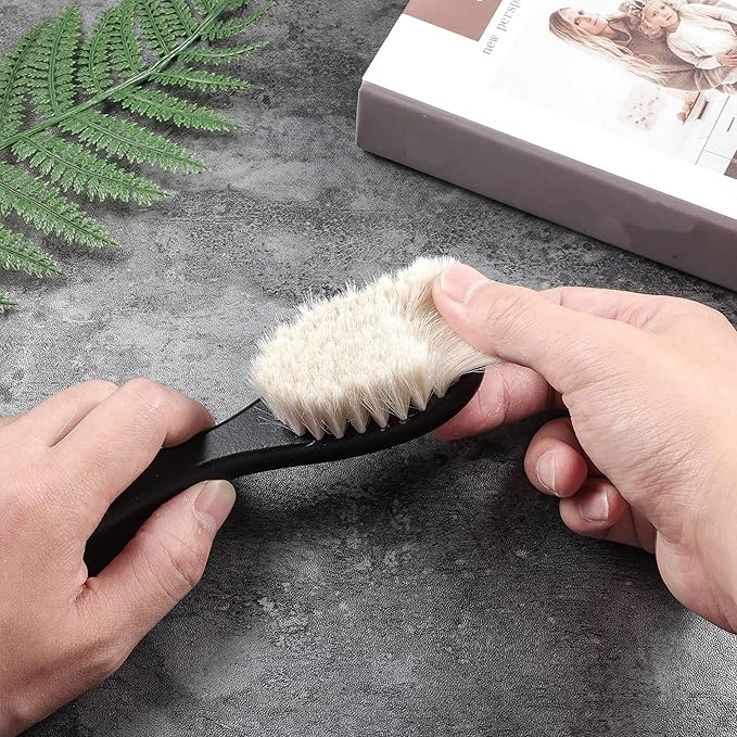 Shappy 2 Pieces Barber Fade Brush Men Beard Brush Neck Duster Cleaning Grooming Tool Soft Beard with Wooden Handle for Barber Hair Cutting Kits(Black)