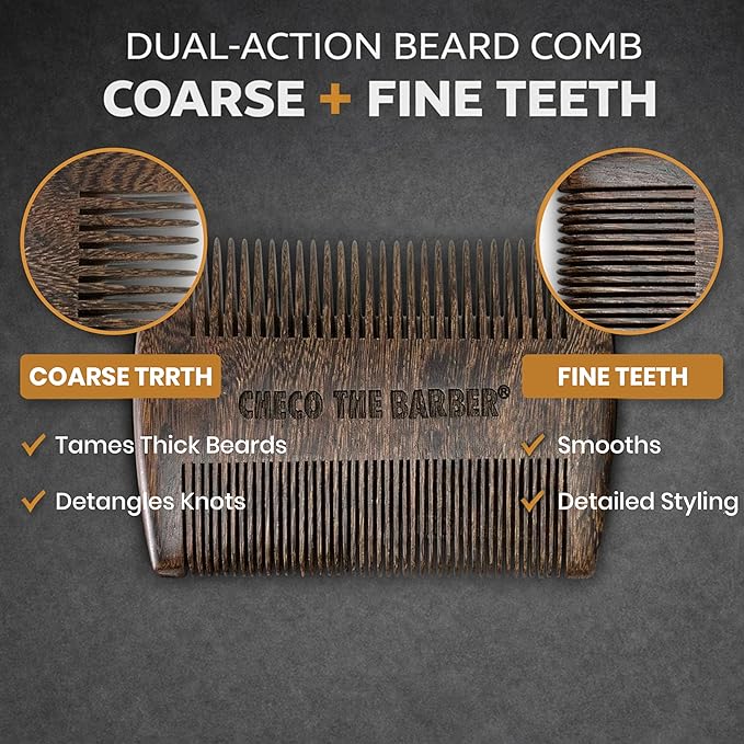 Sandalwood Beard Comb for Men – Pocket-Size Anti-Static Wooden Grooming Comb with Protective Case – For Beard, Mustache & Hair