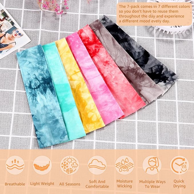 Headbands for Women, Stretchy Non Slip Soft Cotton Cloth Hair Bands for Sports, Workout, Yoga and Running, 7pcs