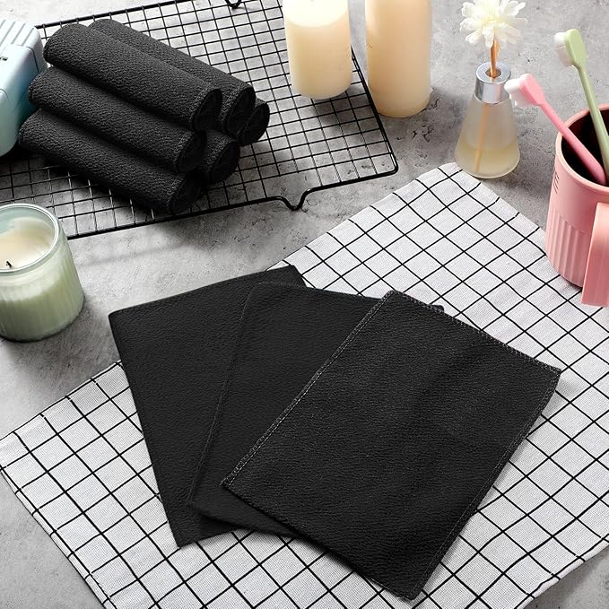 Tatuo 12 Pieces Korean Exfoliating Mitt Glove Italy Towel Body Skin Scrubber Exfoliating Scrubber for Remove Dead Skin Washcloth Korean(Large,Black)