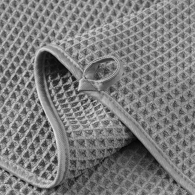 Microfiber Waffle Face Towels, 4 Pieces, Soft, Absorbent, Fast Drying, Lint Free 430 GSM (Gray)