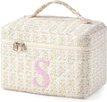 HBselect Initial Quilted Makeup Bag, Pink Cosmetic Travel Toiletry Bag, Flowers Coquette Zipper Make Up Pouch Organizer Teen Girl Gift Trendy Stuff S