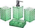 Bathroom Accessory Set, 4 PCS Green Bathroom Accessories Sets, Diamond Pattern Bathroom Soap Dispenser and Toothbrush Holder Sets Accessories Contain Soap Dish Tumbler, Boho Bathroom Décor