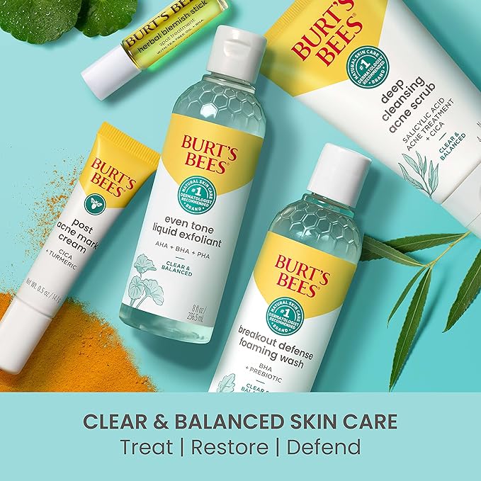 Burt’s Bees Clear and Balanced Deep Cleansing Acne Scrub, Salicylic Acid Acne Treatment with Cica, Facial Cream Exfoliator Helps Unclog Pores and Reduce Acne, 4 Oz (Pack of 2)
