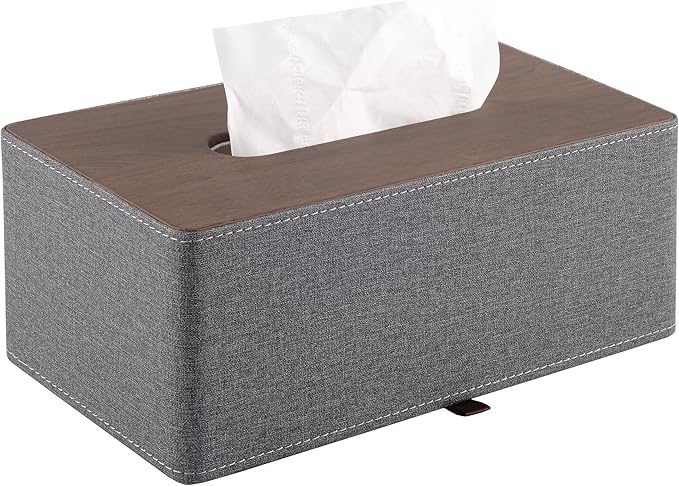 High-end Leather Tissue Box Holder Two Color Matching,Rounded Rectangle Napkin Pumping Paper Case Dispenser, Facial for Home Bathroom Dresser Office Automotive Decoration (Gray)