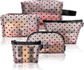 5 Pieces Mesh Heart Makeup Bags Sets, Zipper Mesh Cosmetic Bag Toiletry Bag, Travel Makeup Bags for Women, Small Items Storage Organizer Bags for Home Office Travel (Pink)