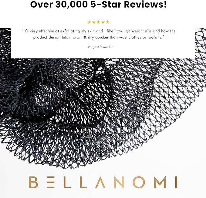 BELLANOMI African Exfoliating Net Sponge, Authentic, Ethically sourced from Nigeria, 45 inches Long, Back Scrubber for Daily use (Black)