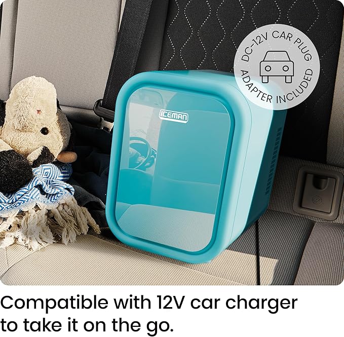 Iceman Portable Mini Fridge – Fits 6 x 12 oz Cans, Cooler and Heater Mini Fridge for Bedroom, Car, Office, Dorm and Skincare, AC/DC Car Plug-Compatible - Blue